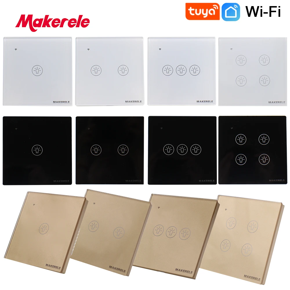 

Makerele Wifi Wall Light Touch Switch Tuya/Smart Life Wireless Control 1/2/3/4 Gang Google Home Aamazon Alexa Voice Control