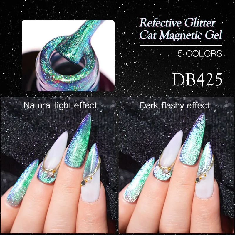 Mtssii Reflective Cat Eye Magnetic Gel Rainbow Glitter Nail Polish Soak Off UV Sparkling Auroras Laser Art | Красота и здоровье
