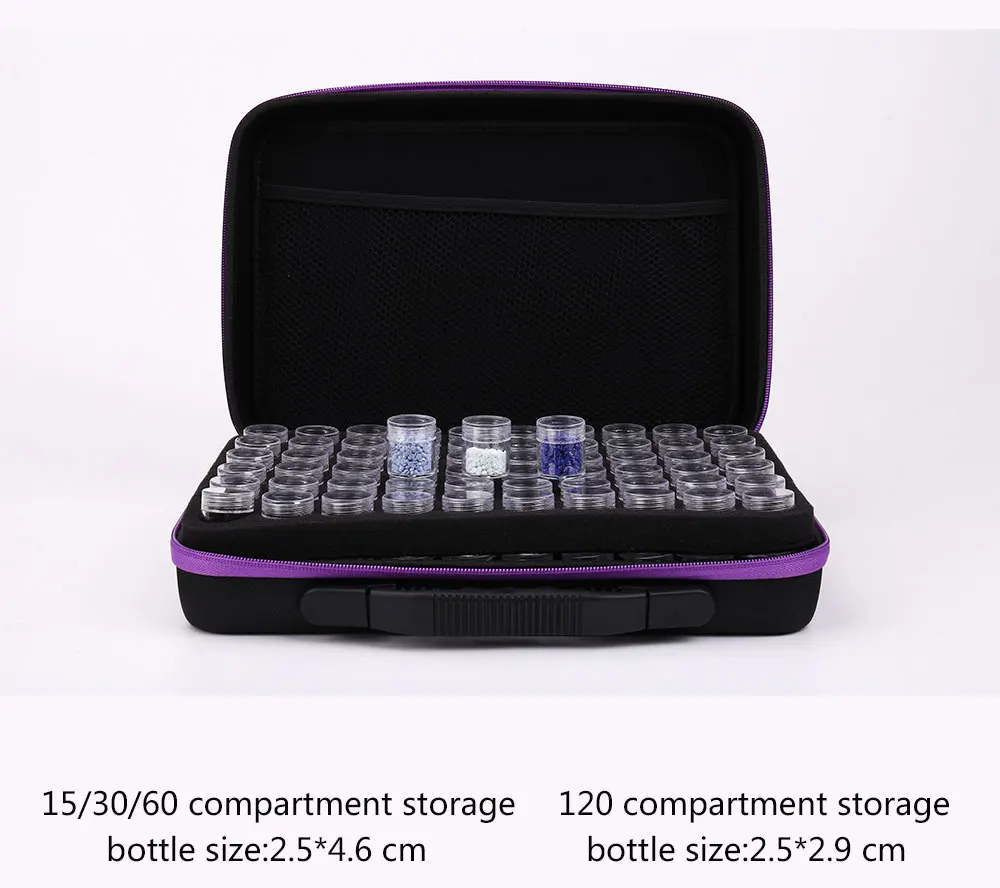 5D Diamond Painting Storage Box 30/60/120-Slot Handmade Accessories Tools Mosaic Jewelry Beads Container Jar Zippered Case