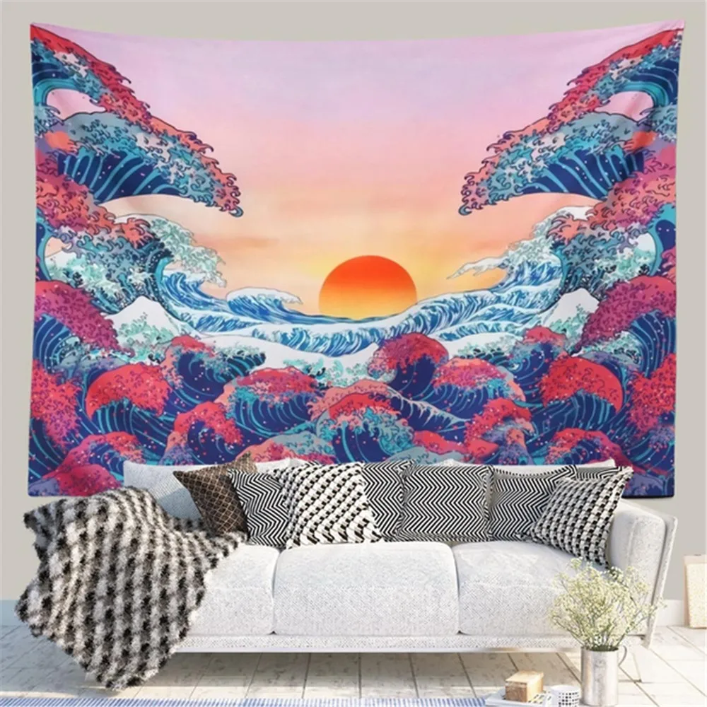 

Landscape Tapestry Dorm Bed Tapestry Wall Tapestry Ocean Wave Tapestry Sunset Tapestry Japanese Tapestry for Room Wall Hanging