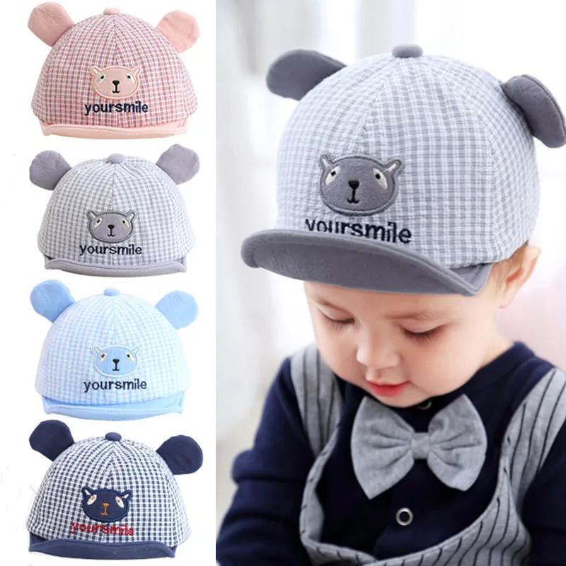 

1pc The Dome Bear Infant Sunshade Cap Embroidery Boys And Girls Adjustable Cotton Anti-Sunburn Hat