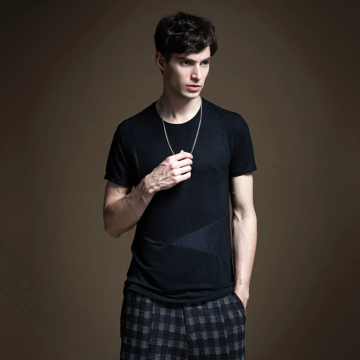 

Pinli 2020 Summer New O-neck Solid Slim Assembling Material Elastic Breathable Casual Men Short Sleeve T-shirt Cool B202911270