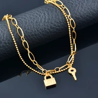 sinleery multilayer key lock pendant stainless steel anklet women vintage gold color accessoire plage femme jl020 ssk
