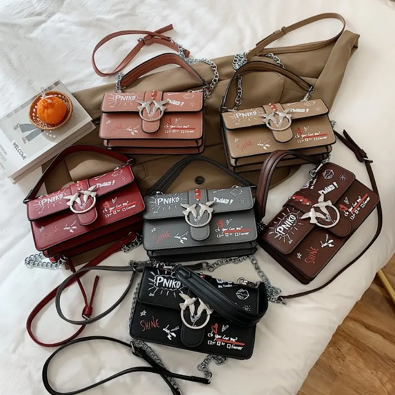 

Brand Graffiti Shoulder Bag for Women Luxury Handbag and Purse High Quality Square Bag Design Messenger Bag Chain Crossbody Bag
