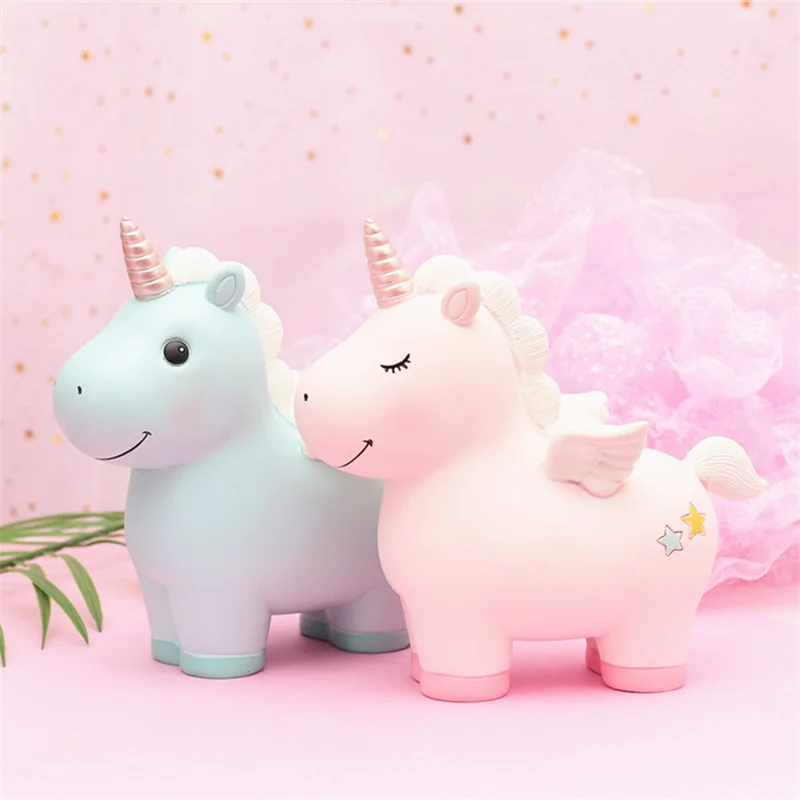 

Cute Unicorn Piggy Bank for Adults Kids Save Money Bank Resin Cash Coin Box Attracting Money Jar Home Figurines Birthday Gift