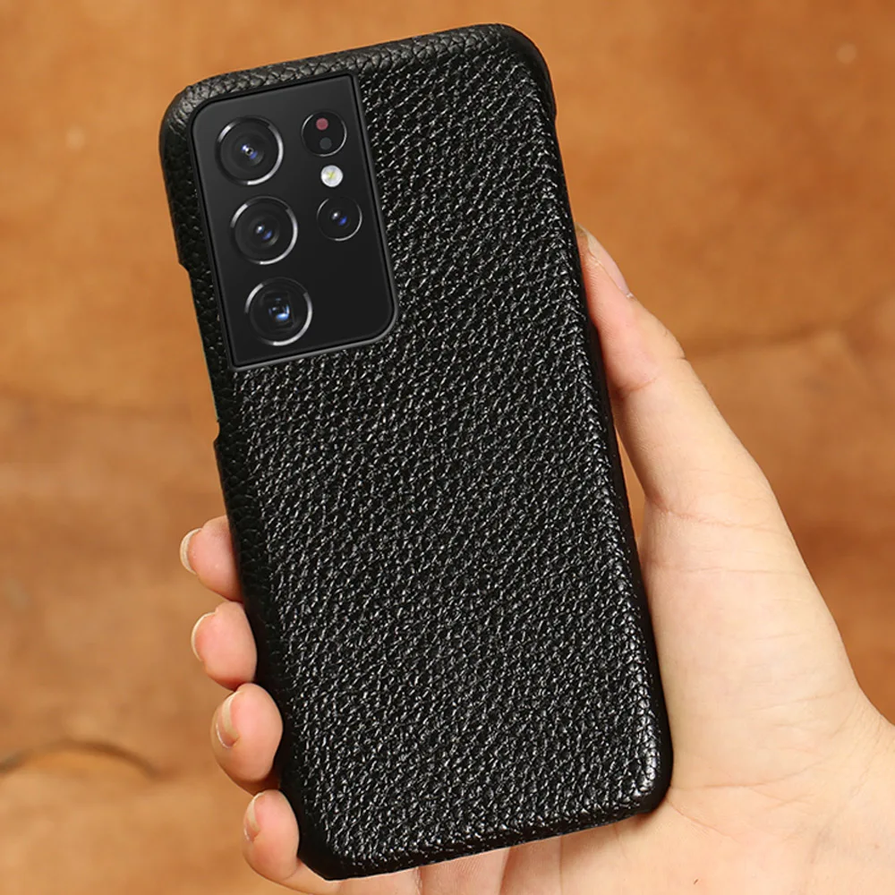 Genuine Litchi Grain Leather Case For Samsung Galaxy S21 S22 Ultra S20 FE S9 S10 Plus Note 20 10 A52s 5G A52 A51 A71 A53 A32 A12