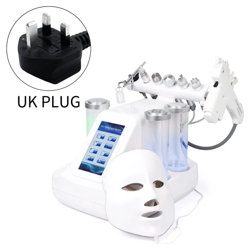UK Plug 8 в 1 Гидра Дермабразия РФ био свет спа прибор для лица Гидроабразивная алмазная шлифовка микродермабразия косметическое устройство - Цвет: UK Plug