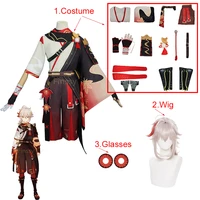 genshin impact kaedehara kazuha cosplay costume halloween carnival samurai costume wig red glasses