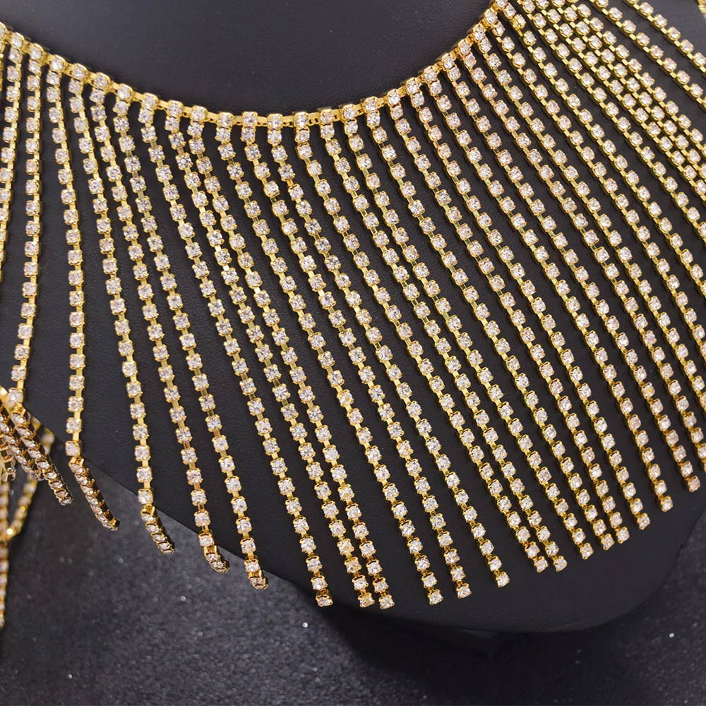 Оптовая продажа 1 ярд Блестящий Кристалл Стразы отделка с кисточками пришить