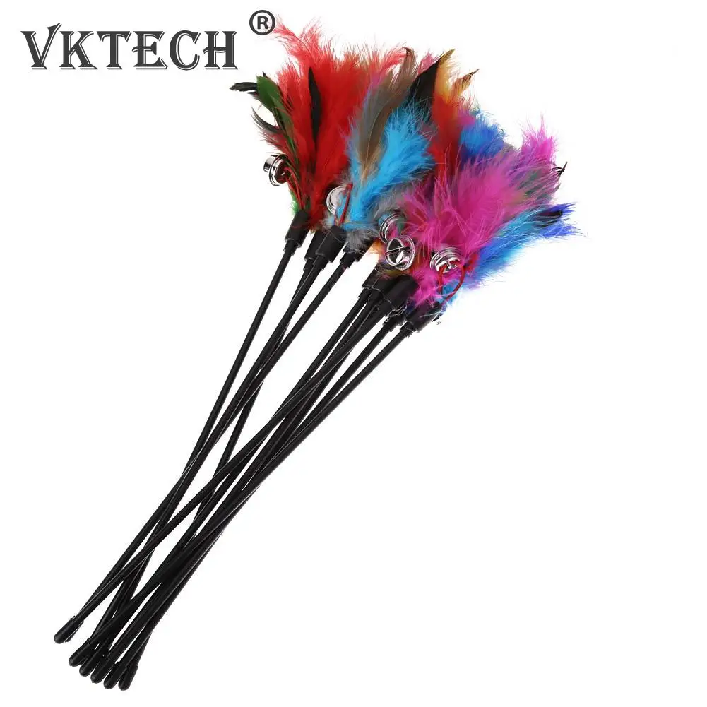 

5pcs/lot Cat Toys Feather Wand Kitten Cat Teaser Turkey Feather Interactive Stick Toy Wire Chaser Wand Toy Random Color