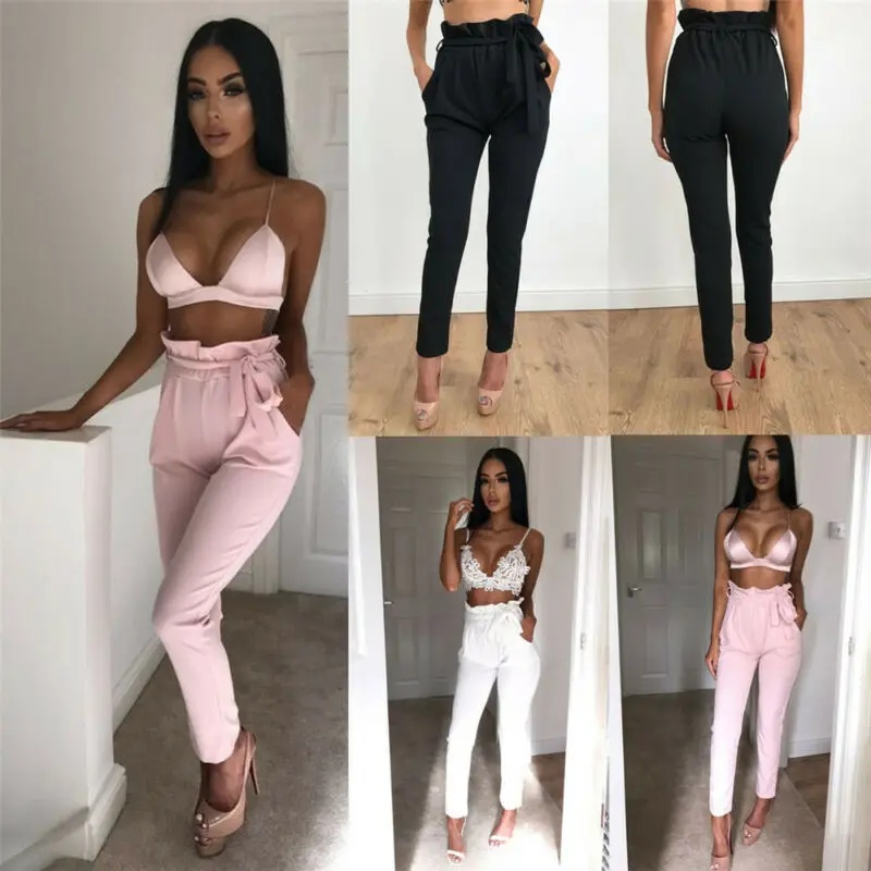 Женские узкие брюки с высокой талией элегантные свободные длинные OL