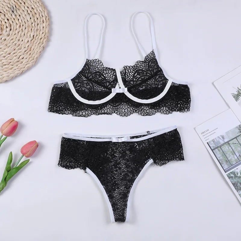 

2021 New Large Size Bra Set Push Up Seamless Embroidery Lace Sexy Lingerie Plus Size Women Transparent Underwear Set