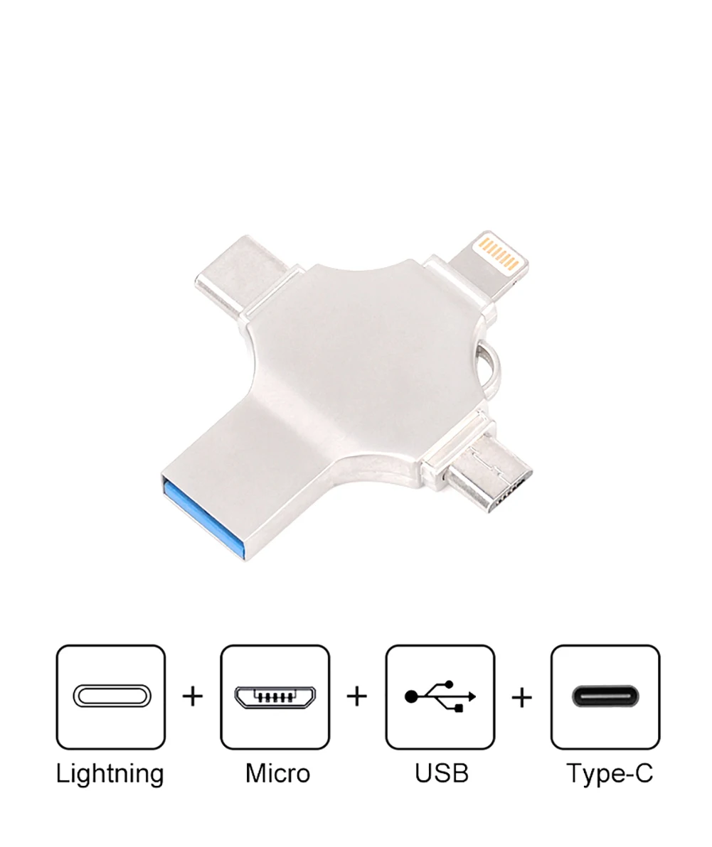 Bru 4 в 1 флешка Otg флэшка Usb флеш-накопитель 3,0 type-c для Iphone ipad Android Smart Phone Tablet PC 16g 32g 64g 128g 256gb флешки