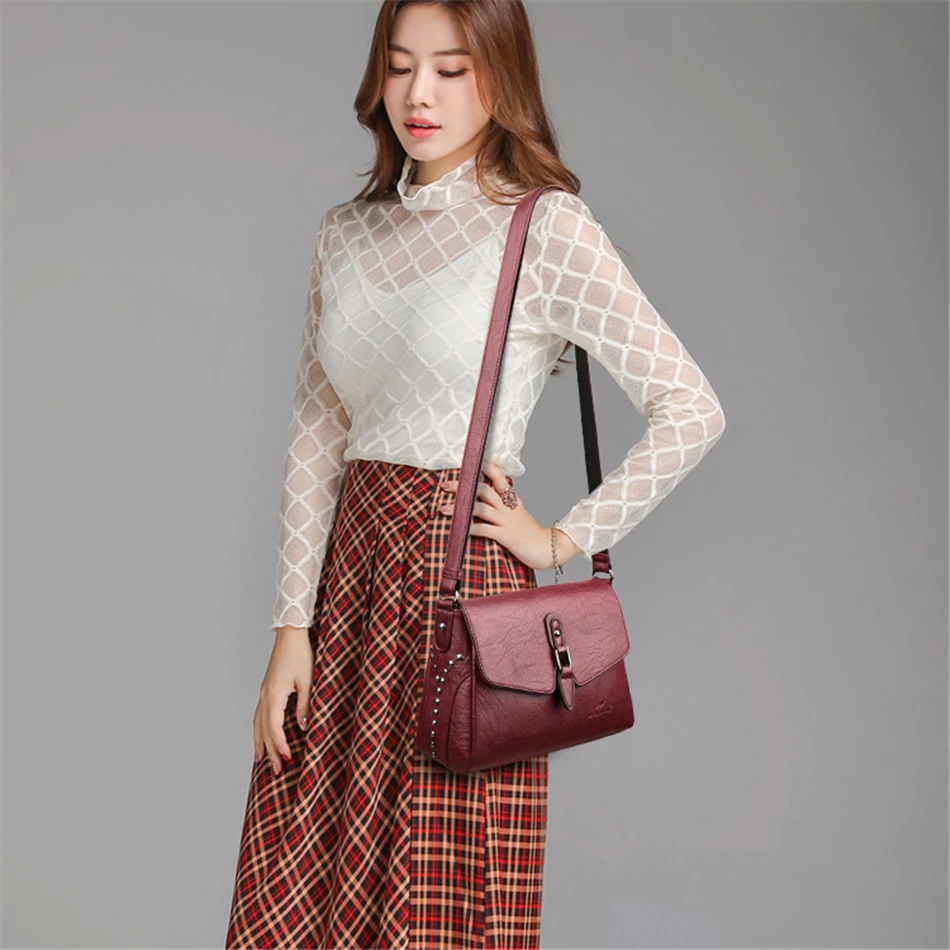 Винтажные женские сумки через плечо с заклепками роскошные из мягкой кожи