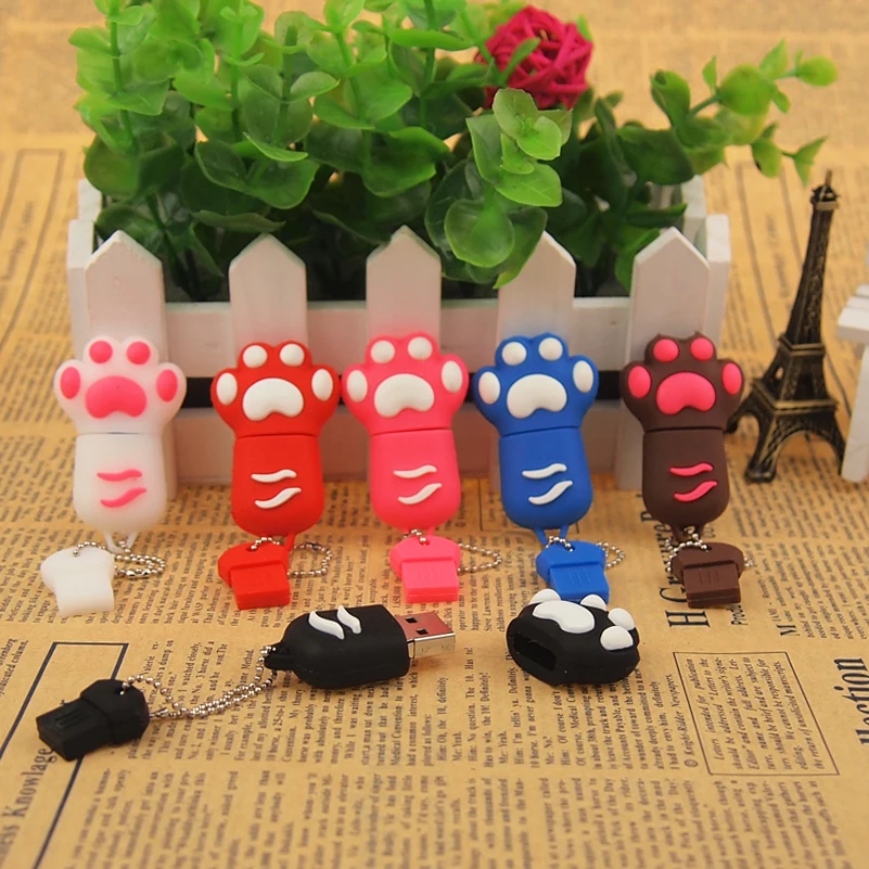 Милая USB флеш карта с кошачьими лапами 6 цветов Usb ручка 64 ГБ 32 16 8 4 Гб 128 Мб