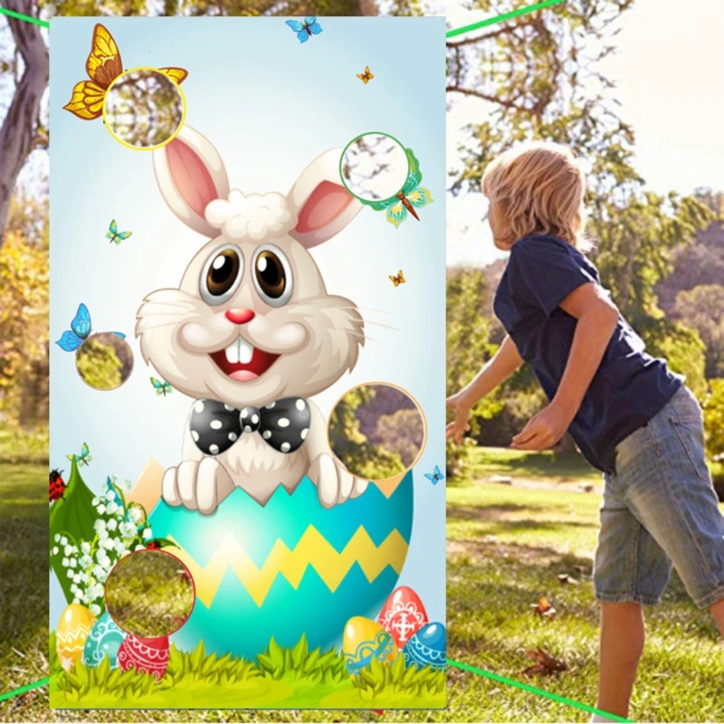 

Easter Toss Game Flag Bunny Egg Pattern Hanging Banner for Kids Adults Outdoor XX9E