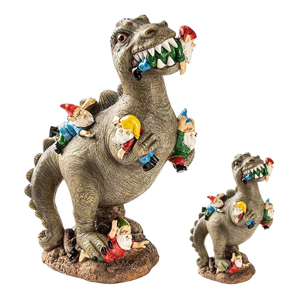 

Dinosaur Eating Gnomes Garden Art Figurine Sculpture for Fall Winter Decor