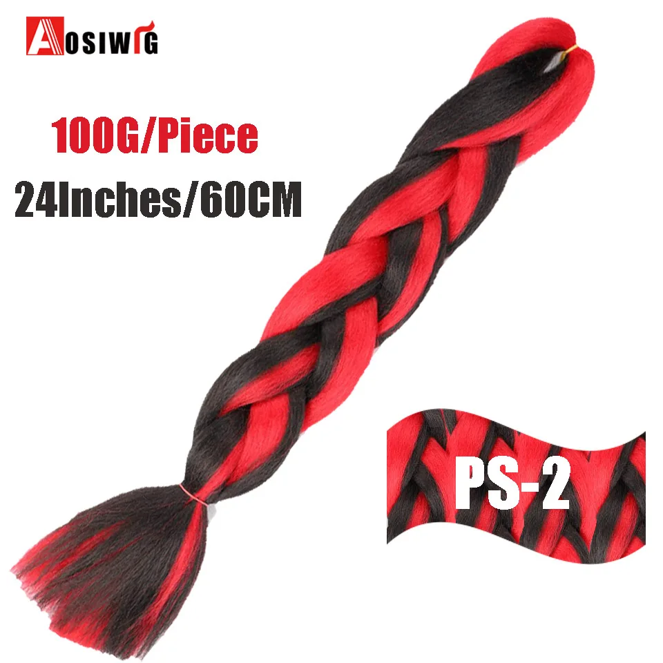 AOSIWIG, длинные плетеные волосы, 24 дюйма, огромные косички, 100 г/шт., синтетические, термостойкие, вязанные крючком, розовые, голубые, серые волосы для наращивания, африканские - Цвет: T4/27/30