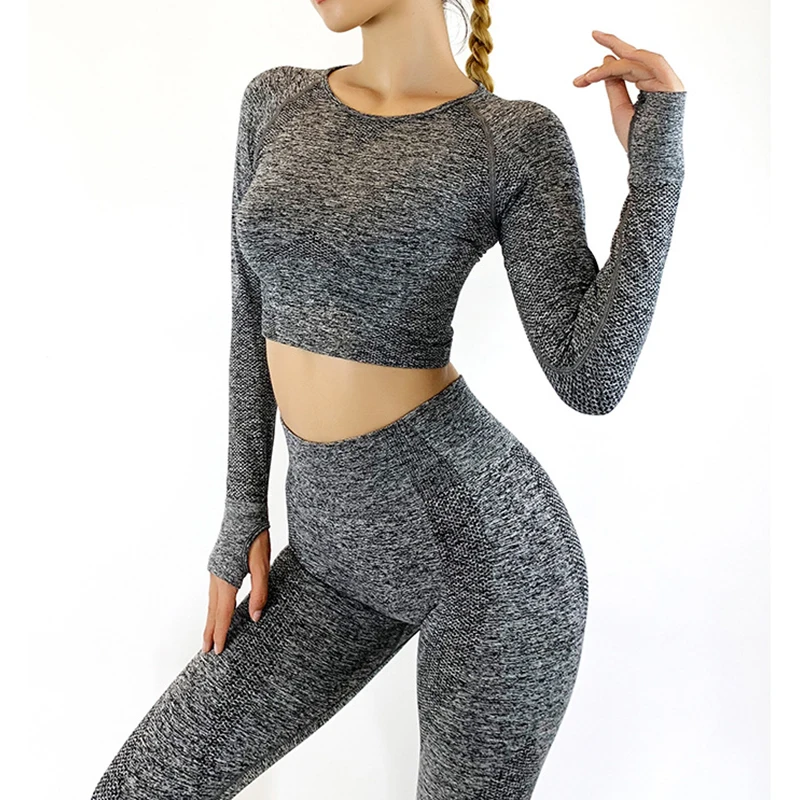 Женские Бесшовные комплекты для занятий йогой из 2 предметов одежда тренажерного