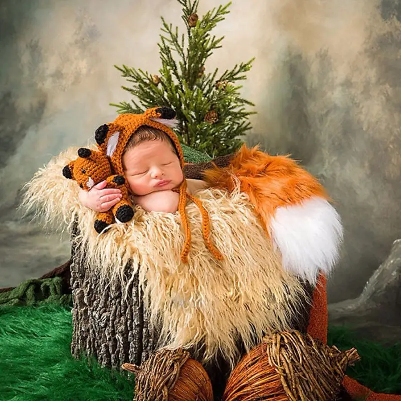 

Cute Newborn Baby Girls Boys Knit Crochet Fox Hat Cap Costume Photography Props NEW