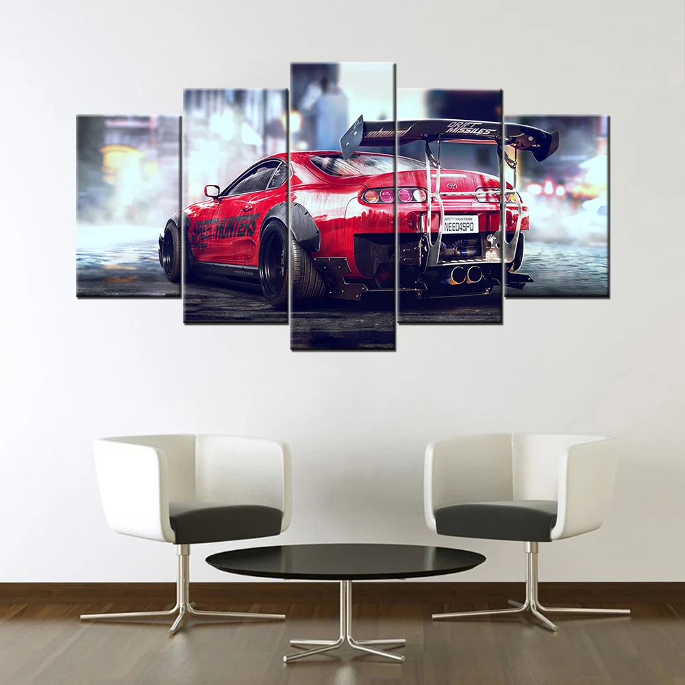 

5 Pieces Canvas Wall Art Supra Sports Car Paintings HD Printed Posters Modular Pictures For Living Room Decor