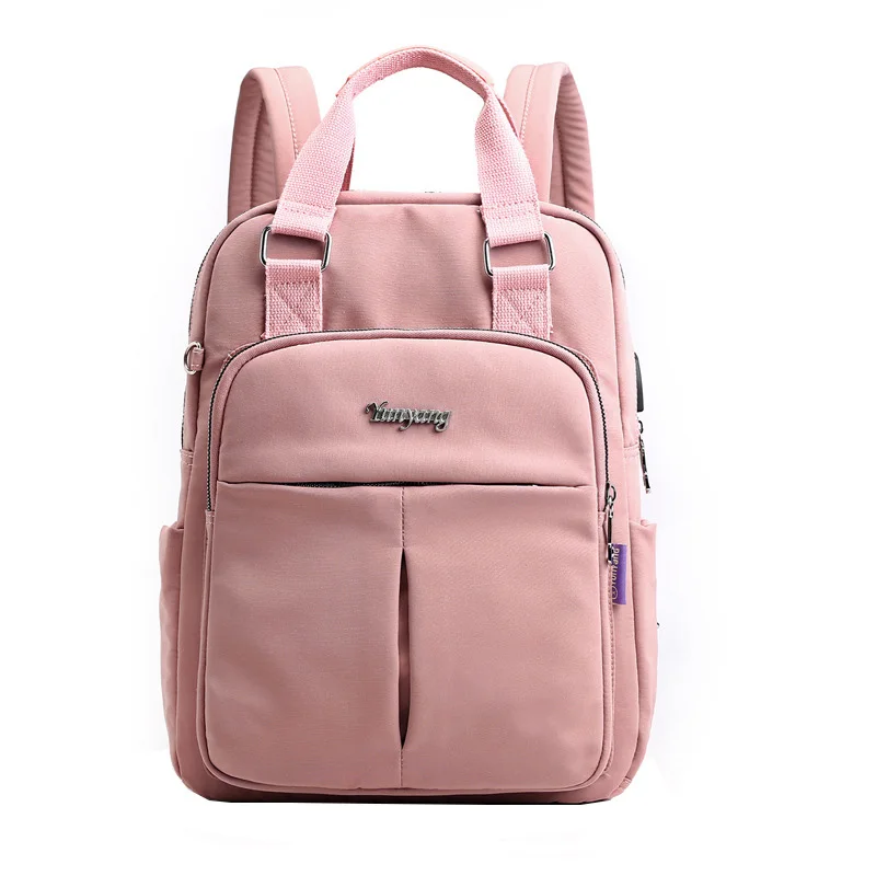 Pink backpack Вместительные женские рюкзаки от известного бренда с USB, одноцветные школьные сумки для подростков, модные женские рюкзаки с несколькими карманами - Цвет: Pink backpack