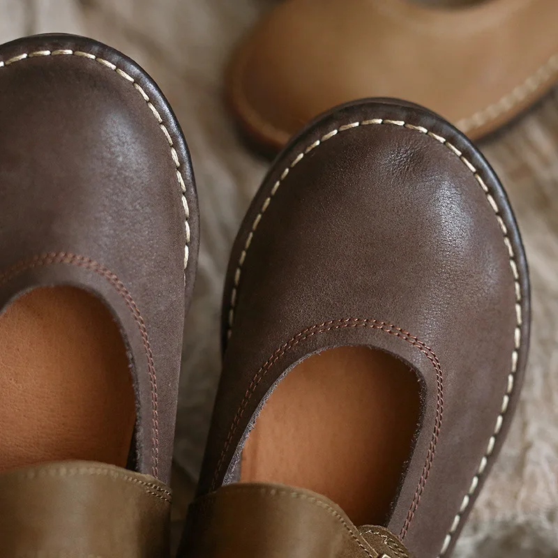 

YourSeason Women Shoes Genuine Leather Buckle Strap Mary Janes Flats Round Toe Casual Shallow Concise Ladies Beach Shoes 2020