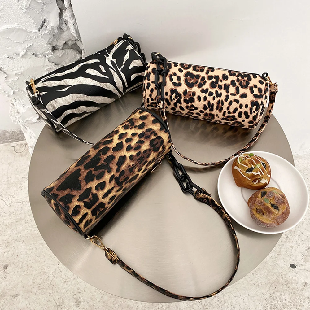 

Vintage Zebra Leopard Pattern Women'S Shoulder Underarm Bag Casual PU Leather Cylinder Handbags Portable Street Travel Purse