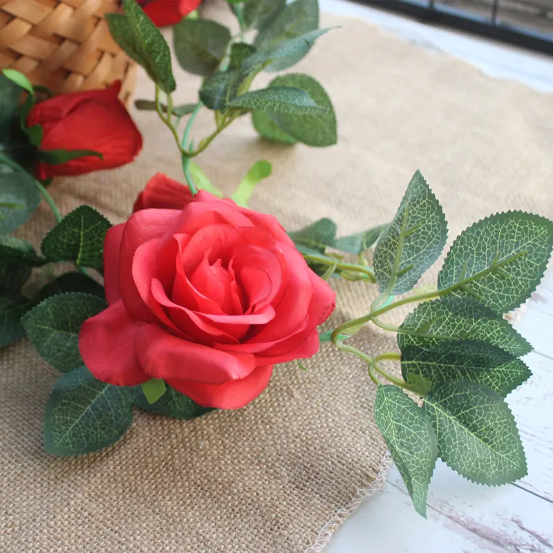 Высококачественная гирлянда из ротанга с большими розовыми листьями 200 см