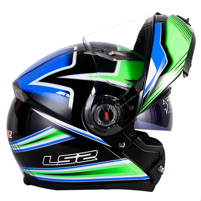 LS2 FF370 бездорожье Флип Полный уход за кожей лица Мотокросс Мотоцикл мото Шлем Capacete каско с двойной щит козырек ECE - Цвет: Black Blue Green