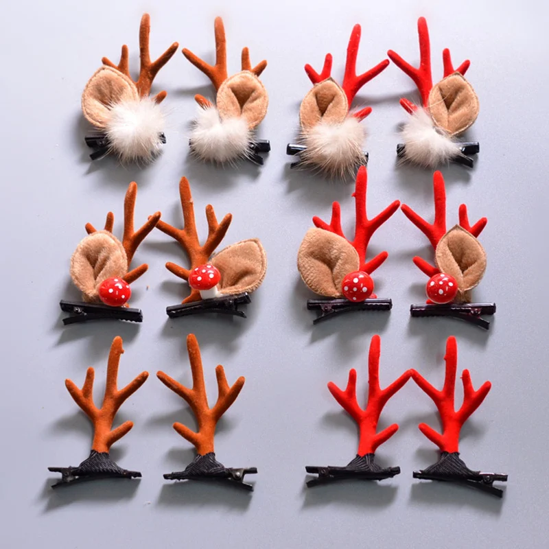 Новый милый рога оленя для волос Зажимы Рождество год красный головной убор Moose