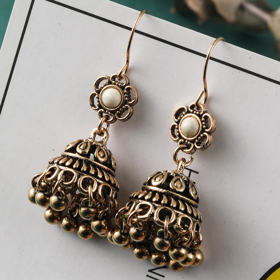 Женские серьги подвески в стиле бохо этническом цвета розового золота и серебра