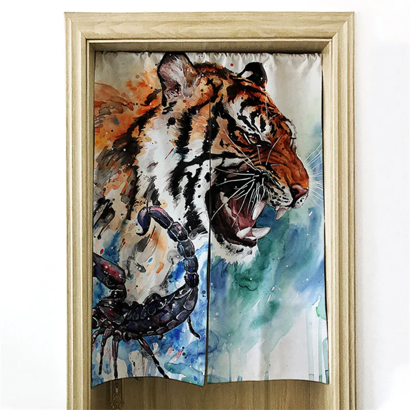 Tiger lion curtain cotton linen art bedroom living room partition porch half bathroom kitchen shade | Дом и сад