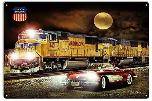 

Union Pacific Railway Metal Sign Classic Corvette by Artist Bob Kramer 12x16