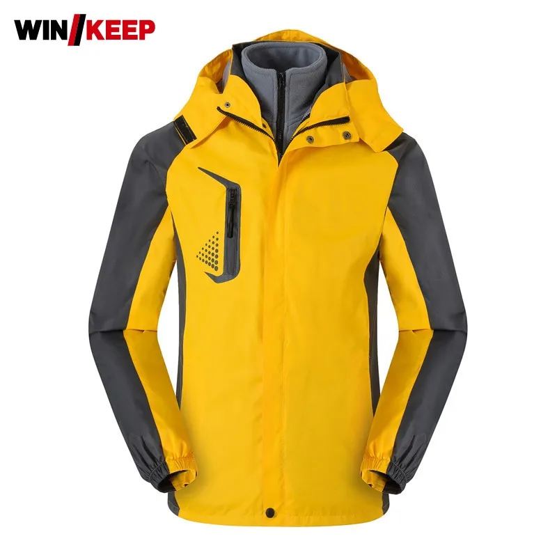 Зимняя мужская двухкомпонентная Лыжная куртка с флисовой подкладкой капюшоном