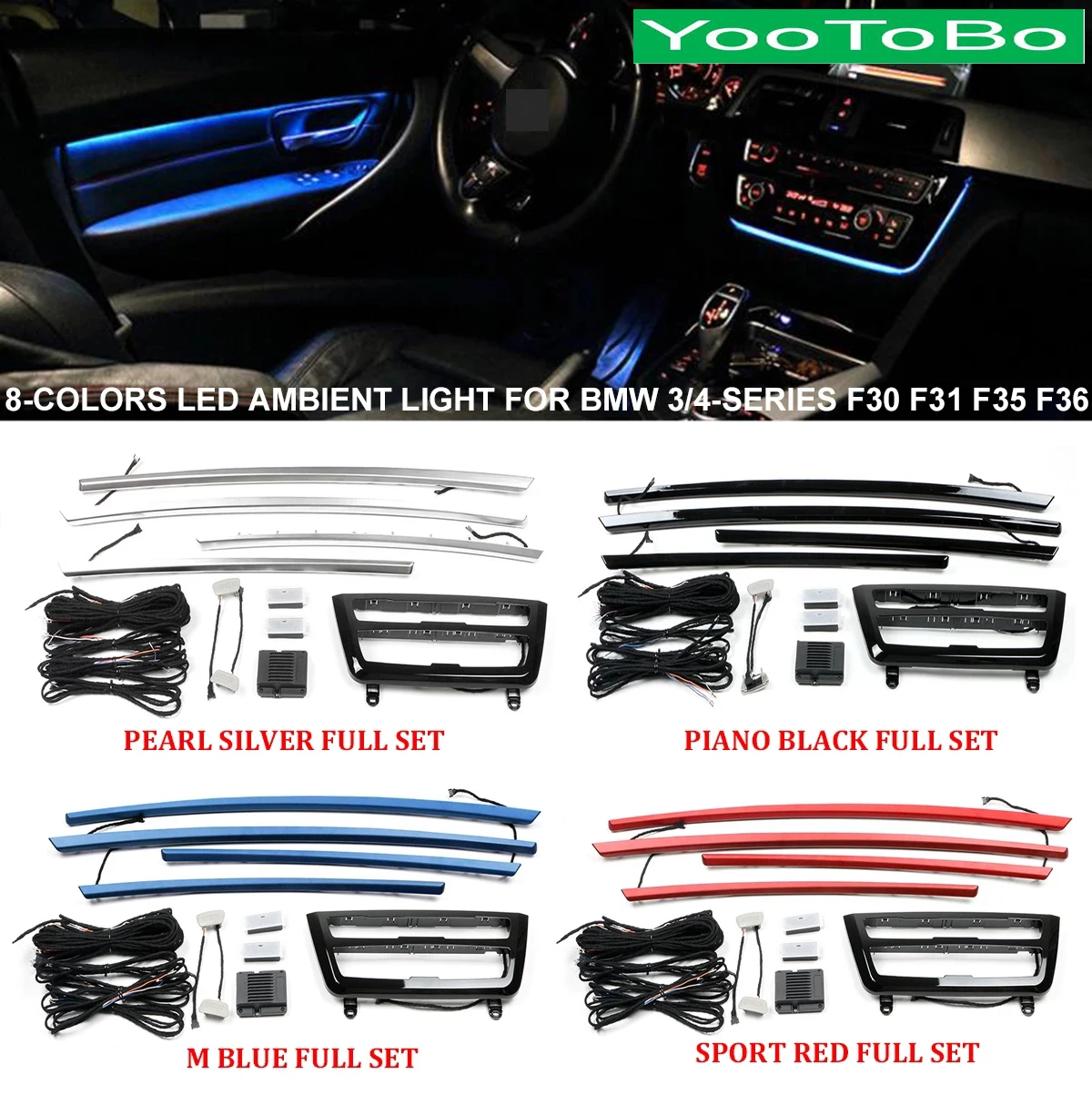 

8-Colors Car Radio Console Dashboard AC Panel 4 Doors LED Ambient Light Footwell Atmosphere Lamp For BMW 3/4-Series F30 F31 F36