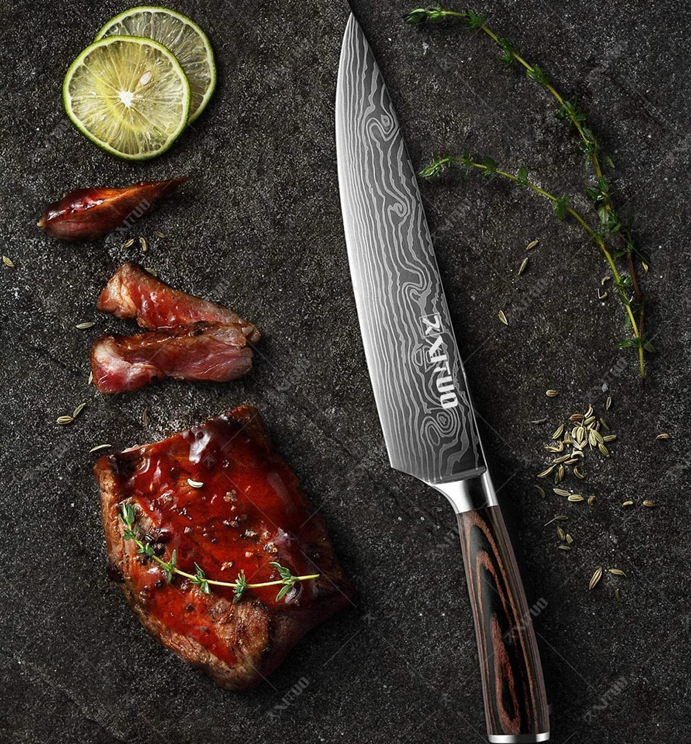 XITUO нож шеф повара из нержавеющей стали 1 10 шт. японский Kiritsuke Santoku лазерный