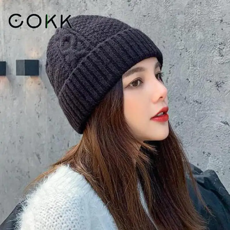 Зимние шапки COKK для женщин Зимняя Шапка бини женские шерстяные вязаные дамские