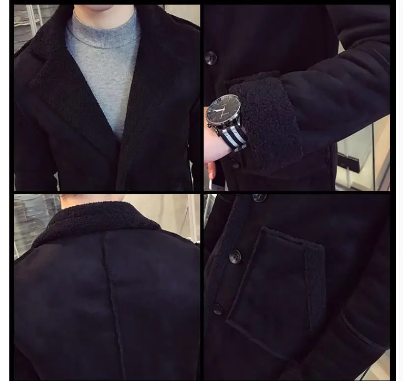 

New Suede M-3xl Windbreaker Men's Long Coat Winter Plus Velvet Warm Korean Version Of The Slim Trend Handsome Student Coats