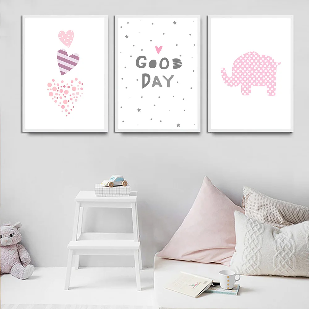 Розовый Слон Печать на холсте красочное сердце настенная живопись цитаты плакат