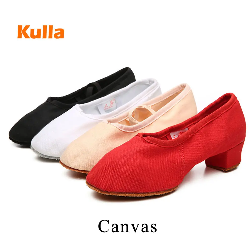 Women Ballet Shoes For Dancing Children's Jazz Latin Dance Shoes Canvas Low Heel Kid's Slippers Ballroom Tango Salsa Shoe Female