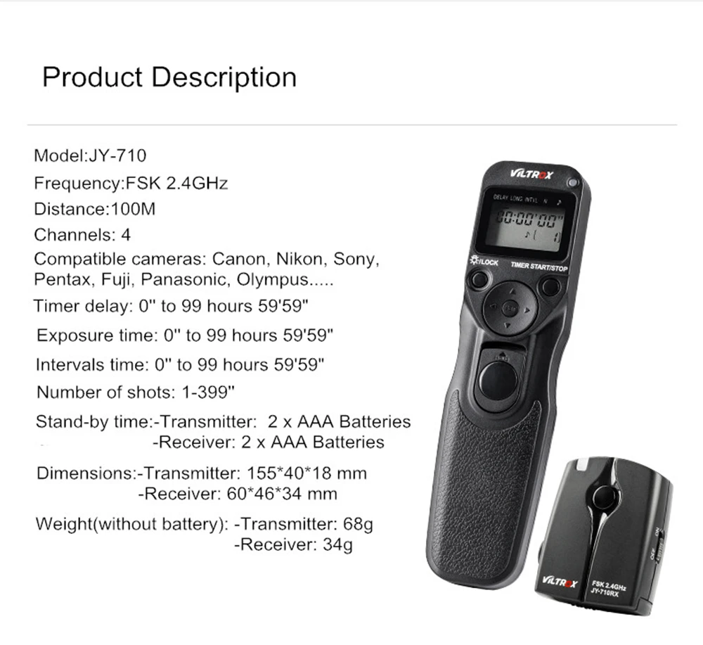 Viltrox JY-710-N3 камера беспроводной Таймер дистанционное управление спуска затвора для Nikon D90 D3200 D5600 D5500 D7200 D760 D750 D600 Z6 Z