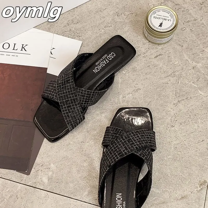 

Fashion Women Slippers 2021 Summer Slides Open Toe Flat Casual Shoes Leisure Outdoor Bling Sandal Female Beach Flip Flop Size 42