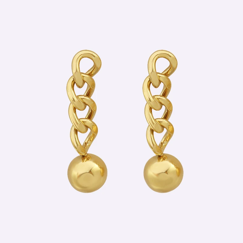 

Elegant PVD Gold Plated Stainless Steel Tarnish Free Cuban Chain Ball Charm Stud Earrings for Women Fashion Jewelry Gift