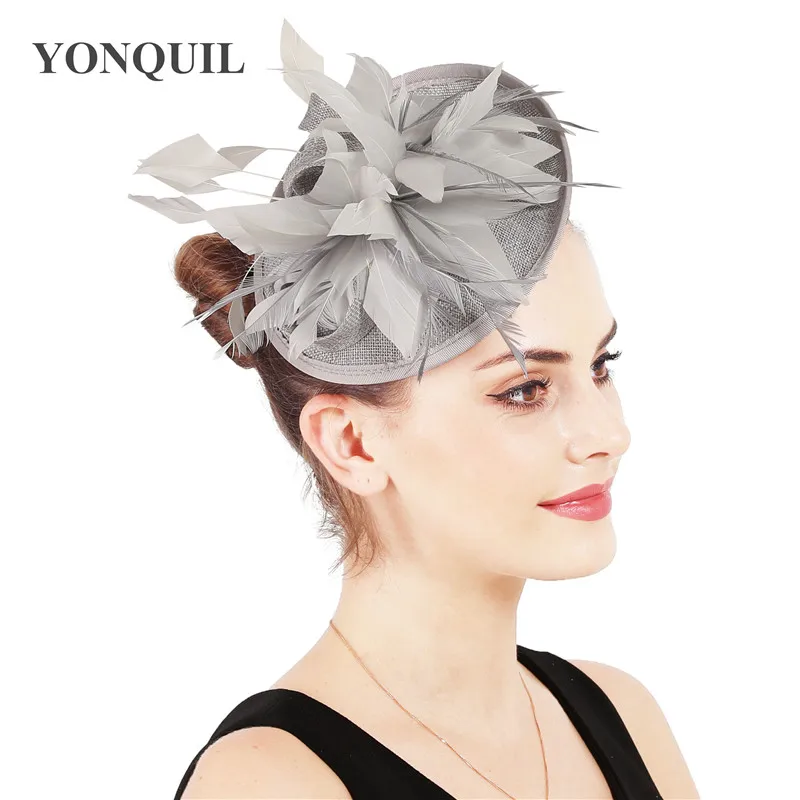 Головной убор Sinamay Женский Вуалетка серого цвета с имитацией перьев шляпка для