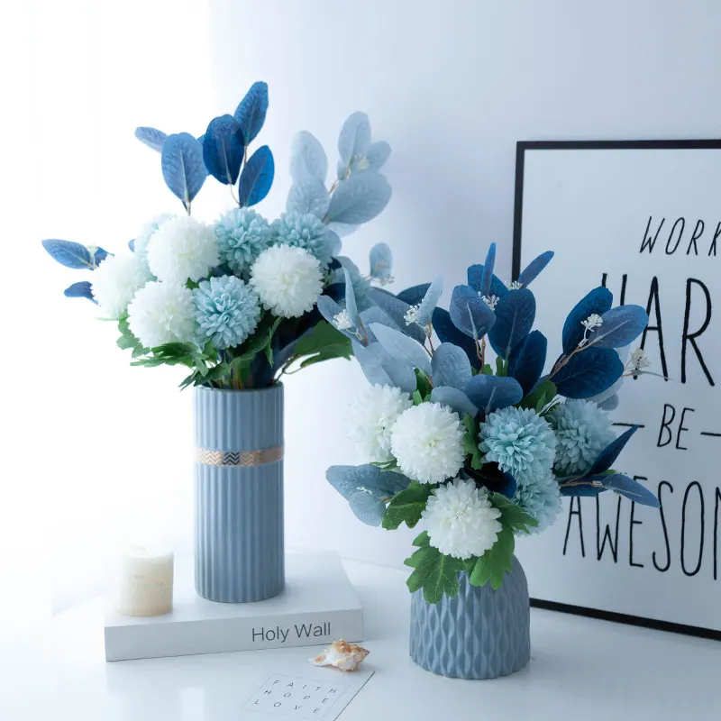 

Blue Artificial Flowers Silk Fabric Fake Plastic Artificial Flowers Dining Living Room Sztuczne Kwiaty Table Floral Set EB50JH