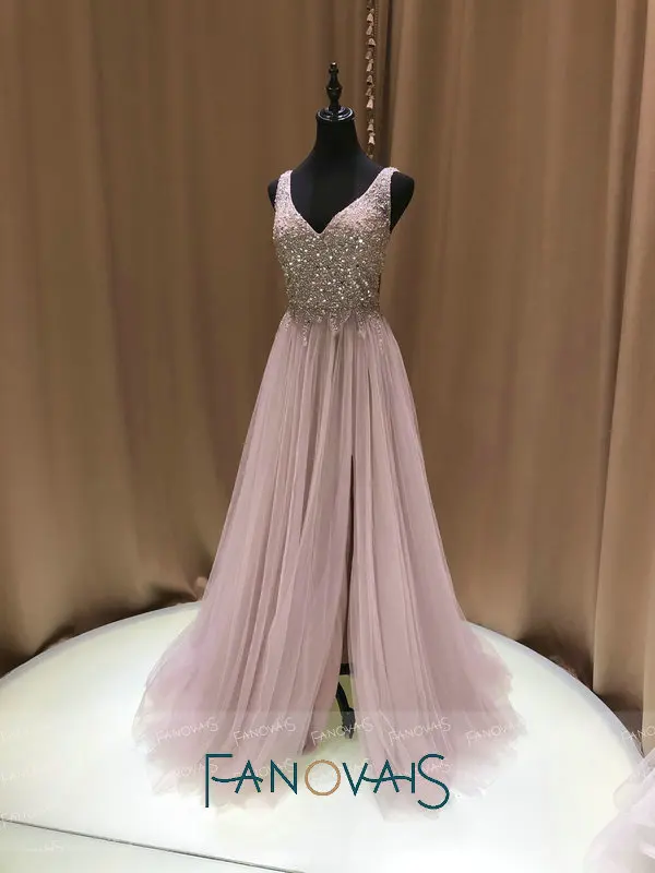 Роскошные розовые вечерние платья 2019 Выпускные Длинные с разрезом Vestido de Fiesta Longo