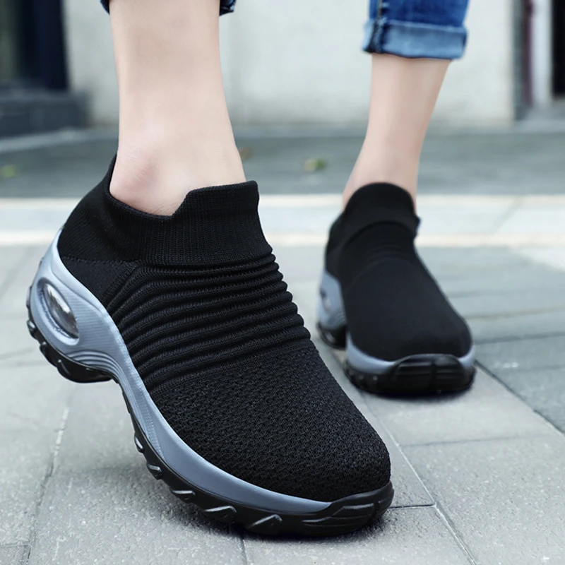 

Fashion Woman Tenis Feminino Breathable Mesh Tennis Shoes Height-increasing Slip-on Female Sock Sneakers Thick Bottom Platforms