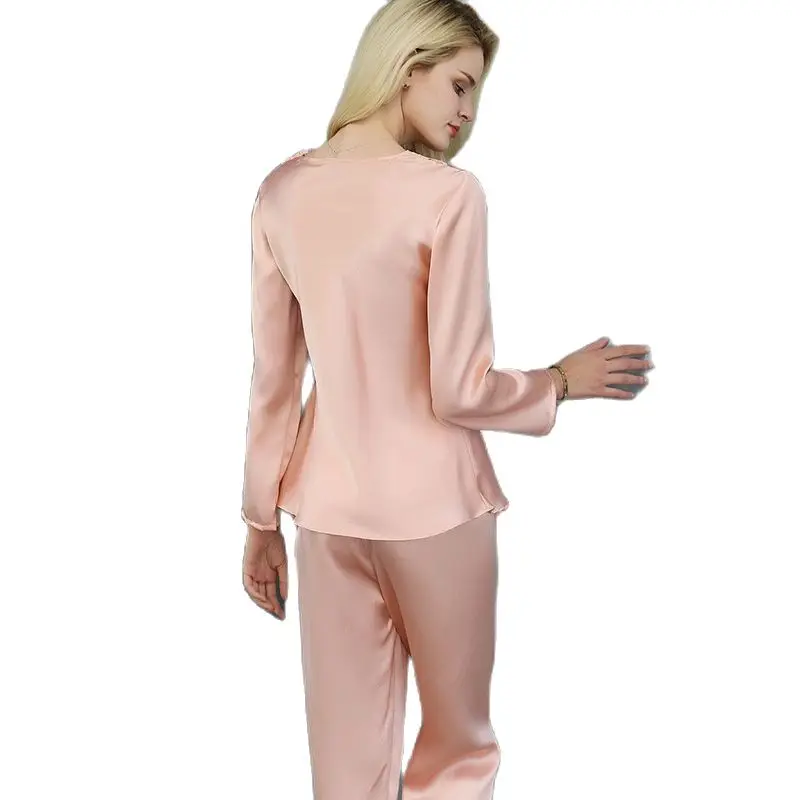 T77173 New Fashion silk Sleeping wear two suits spring and summer100% Silk Embroidered household Wear Women Pajama Sets