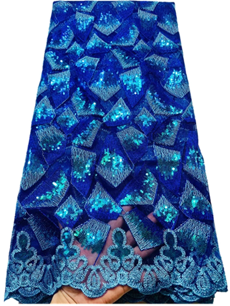 

Blue African Sequins Velvet Lace Fabric Embroidery For Nigerian Wedding Party Dress Sewing FYIN119